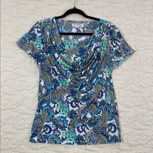 Tradition Paisley Blouse Draped Neck Flutter Sleeves Sz Small